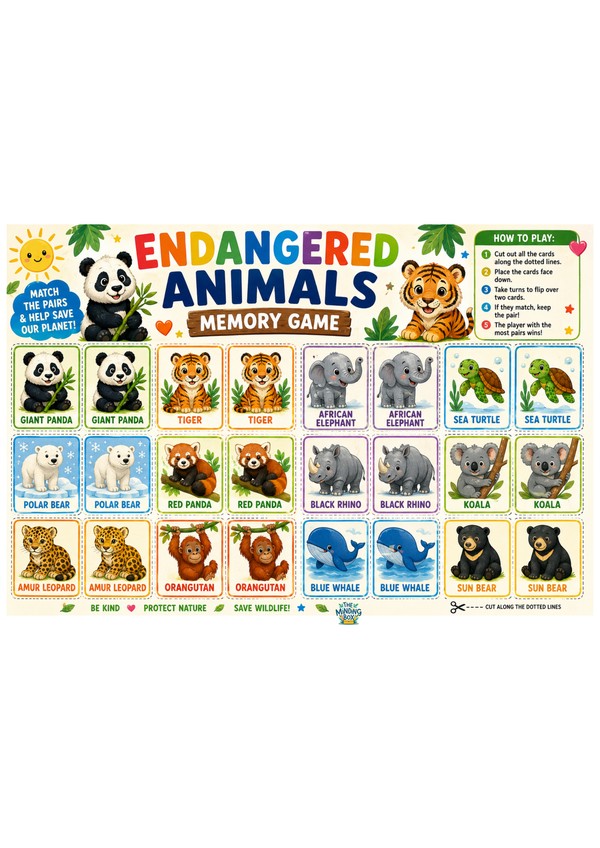 Endangered Animals Memory Game