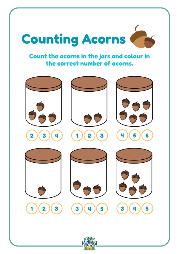 Counting Acorns Fall Math Worksheet