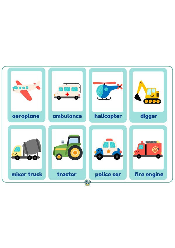 Colourful Vehicles Vocabulary Flashcards